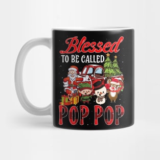 Blessed To Be Called Pop Pop Christmas Buffalo Plaid Truck Mug